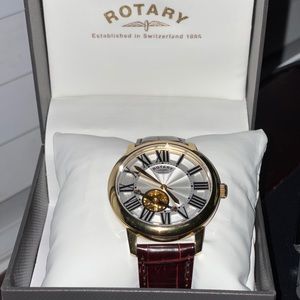 Gold face Genuine leather Rotary watch